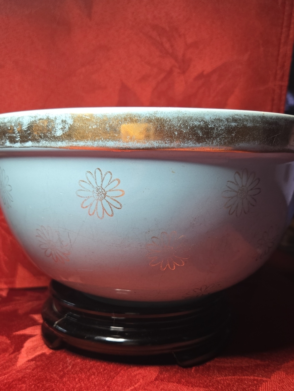 Blue Ceramic Floral Bowl with Gold Rim By Hall's Kitchenware